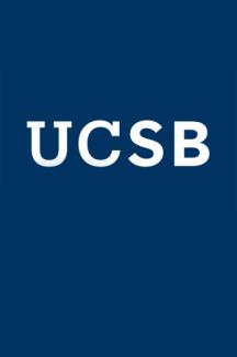 Acronym UCSB in white on a dark blue background